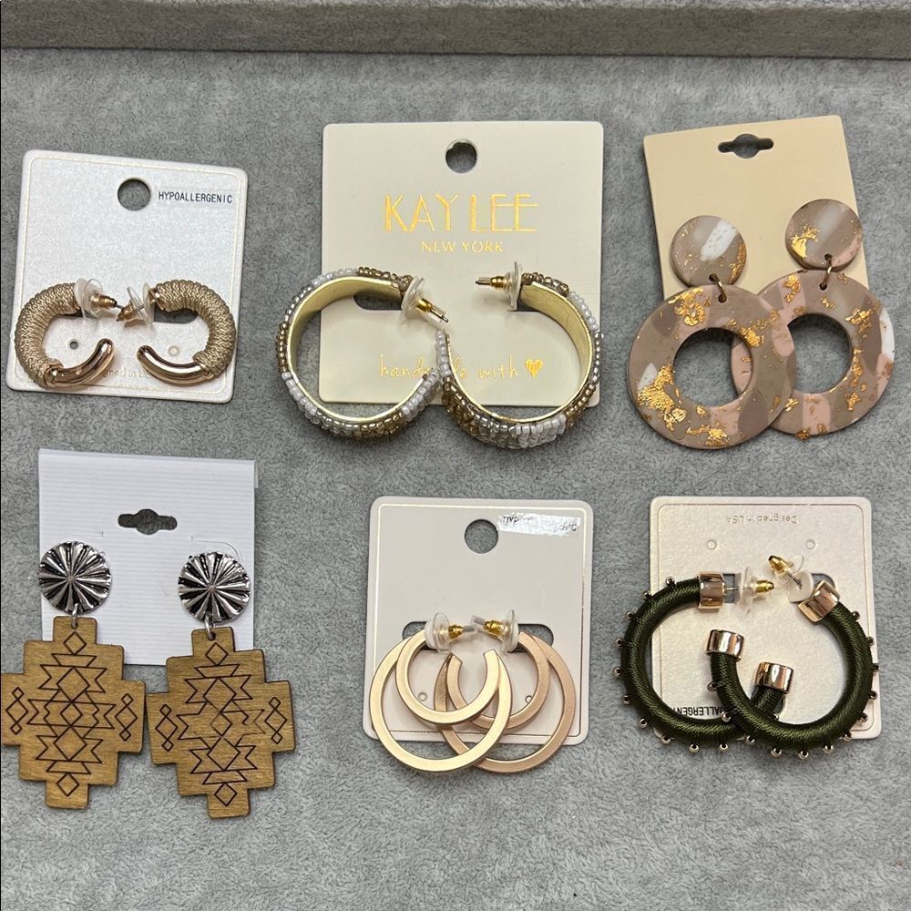 6 Pair Gold and Silver Hoop Earrings NWT!